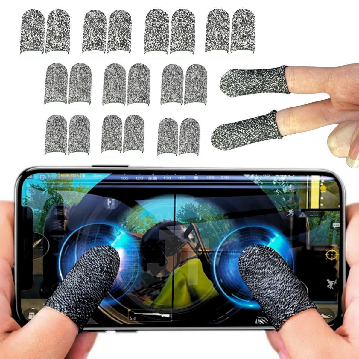 Miniatura Kit 20 Luvas Dedo Fibra Prata Gamer Profissional Jogar Pubg