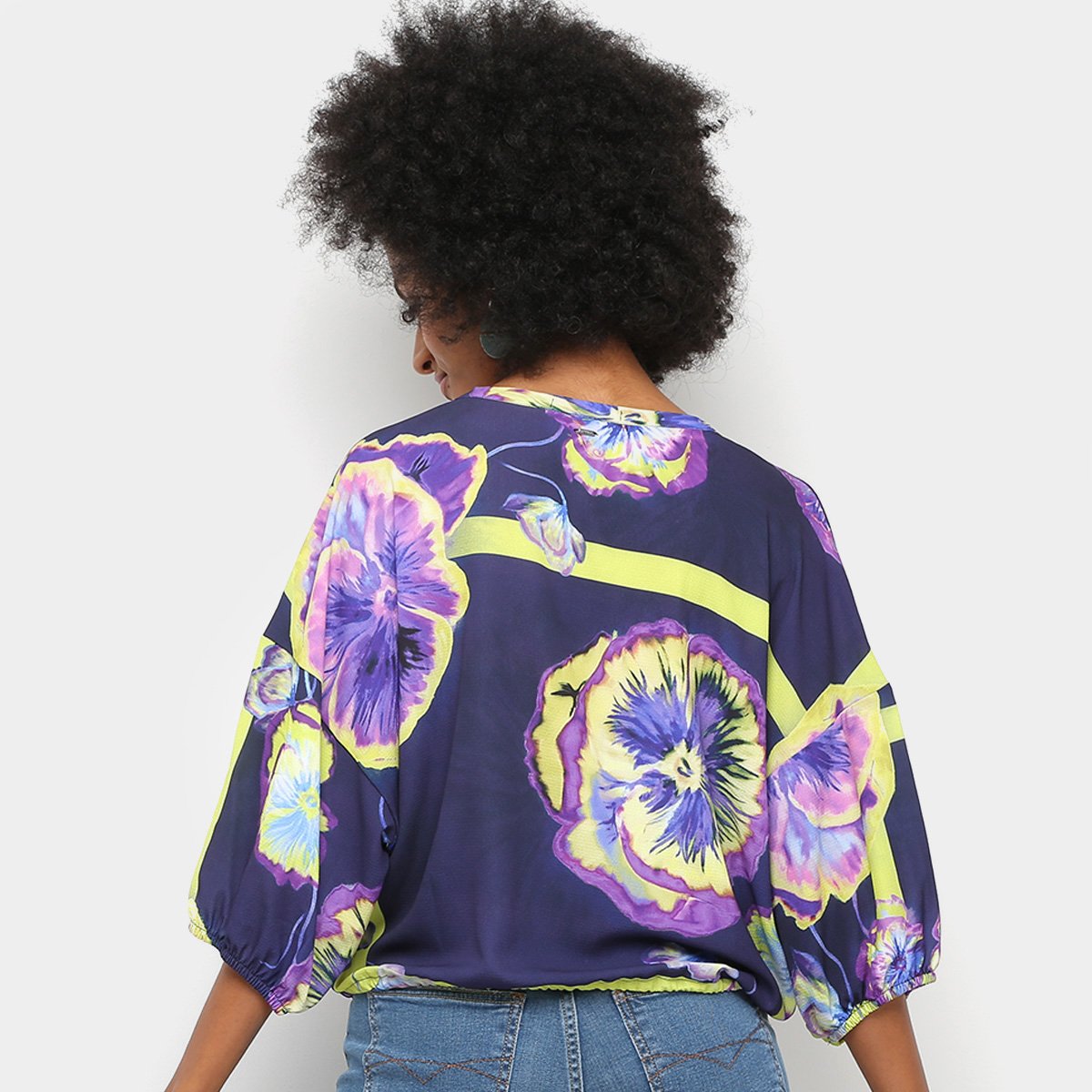 Miniatura Camisa Sommer Estampada Feminina Azul+Pink - 36