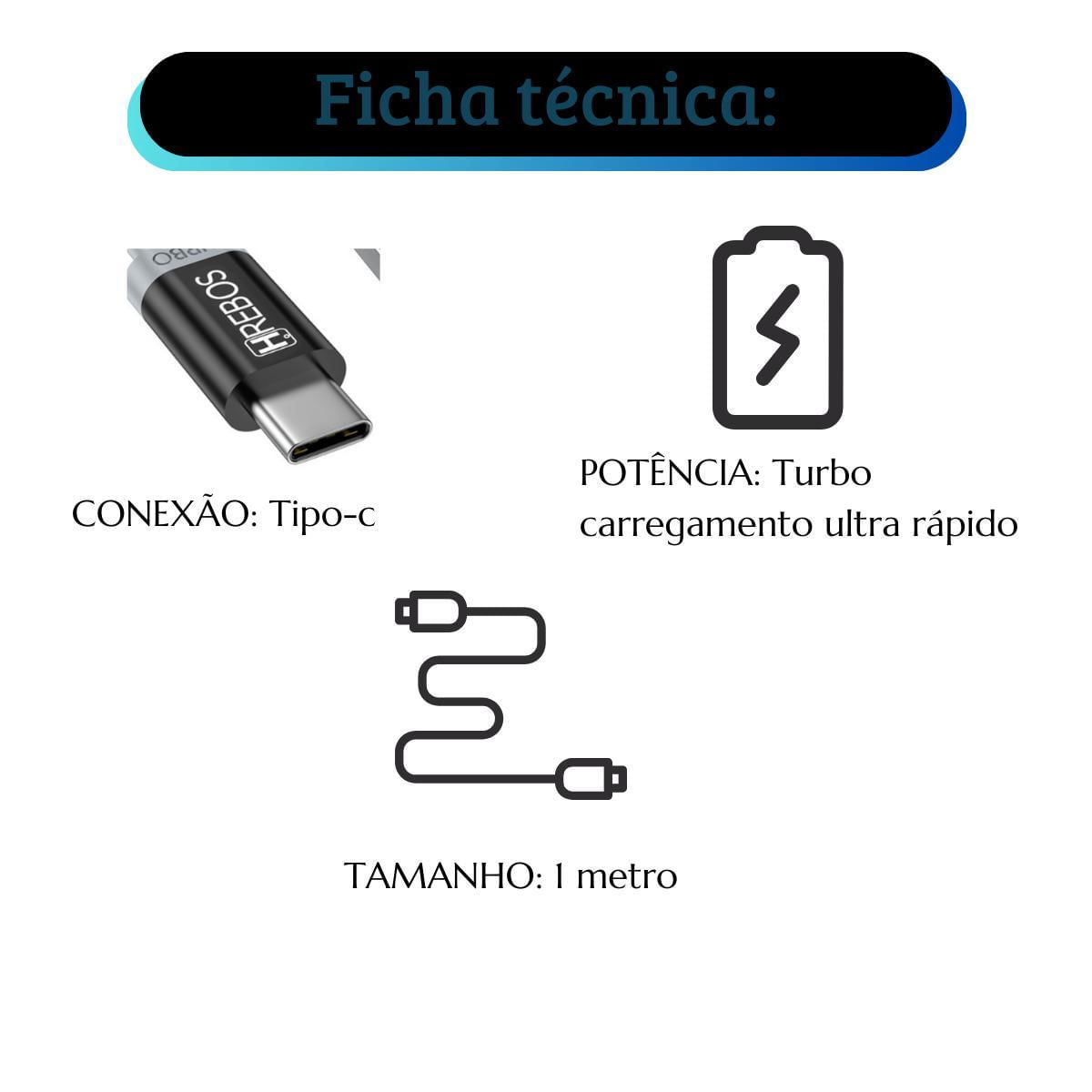 Miniatura Cabo Carregador Turbo Tipo-C Para Moto G31 G41 G71 5G