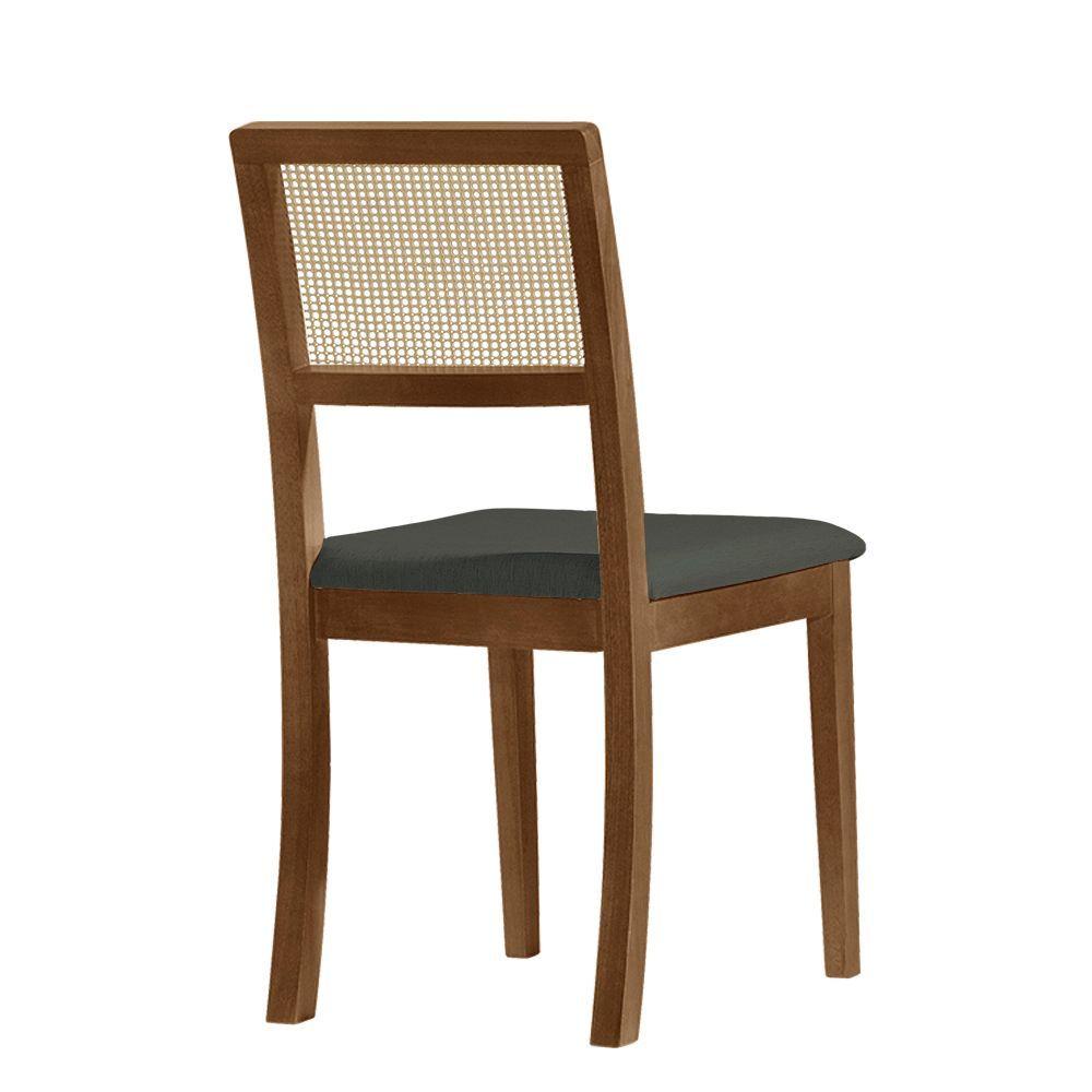 Miniatura Kit 2 Cadeiras De Jantar Palha Estofada Linho Chumbo Tela Sextavada Rubi Imbuia Cinza