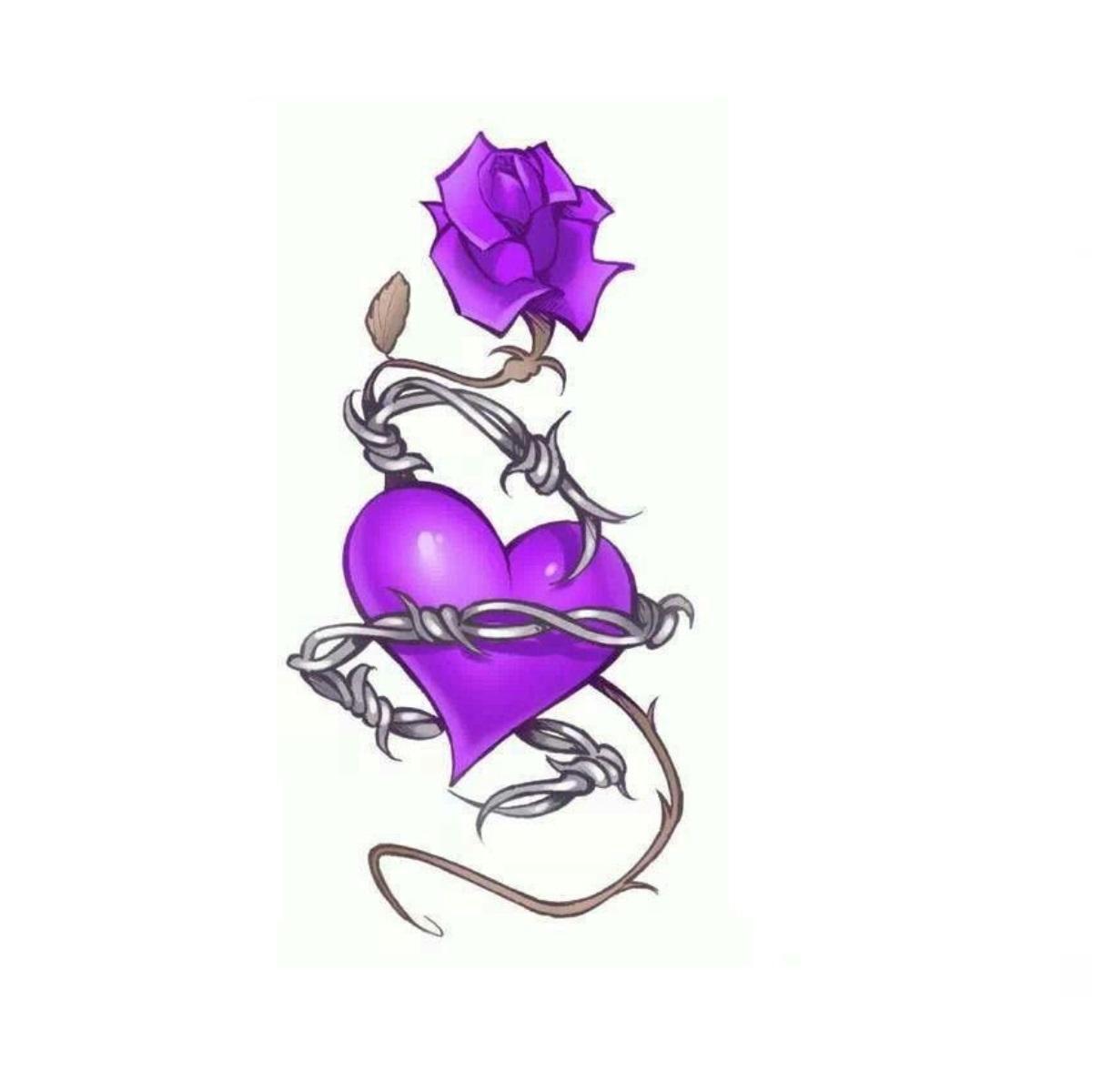 Miniatura Tatuagem Temporária Roxo Flor Coração
