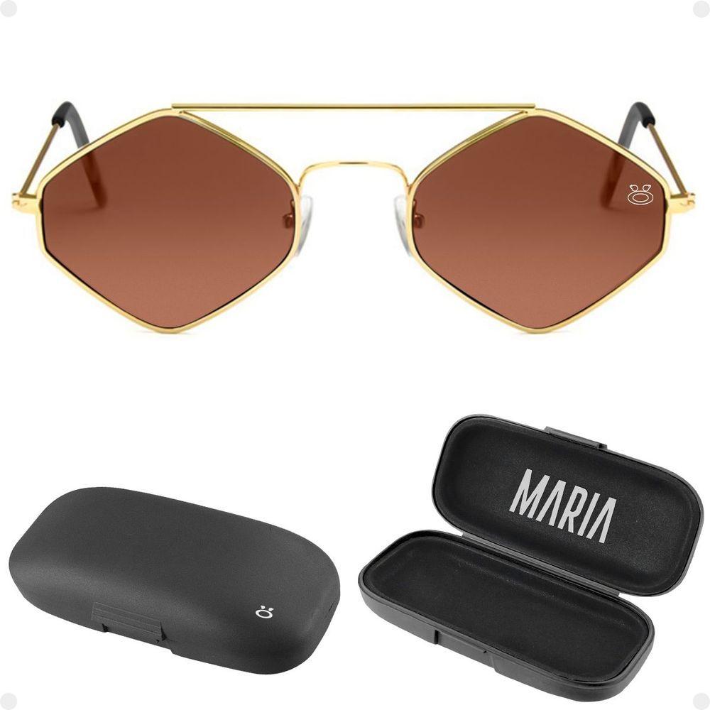 Miniatura Oculos Sol Feminino Metal Marrom Losango Proteção Uv Case