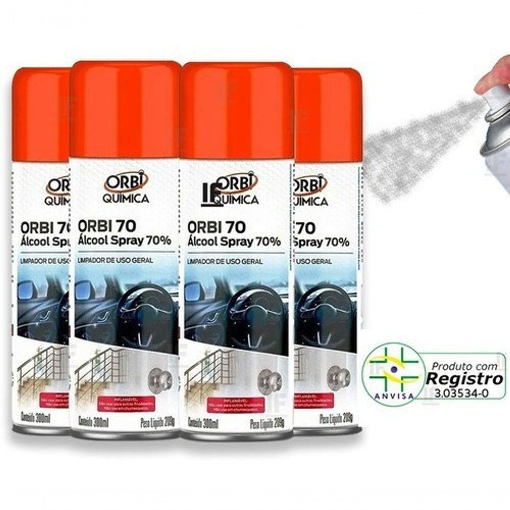 Miniatura Álcool Em Spray 70% Aerossol 300Ml Orbi 4 Unidades