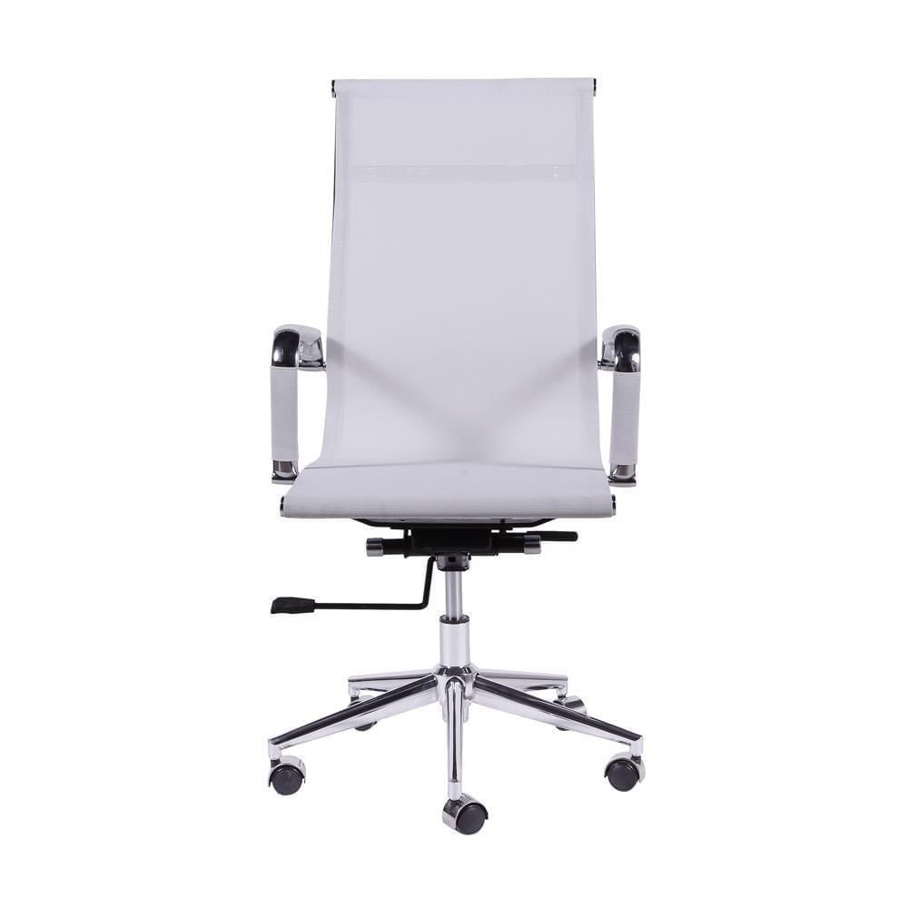 Miniatura Cadeira Giratória Alta Office Tela Branca Base Rodízio Cromado
