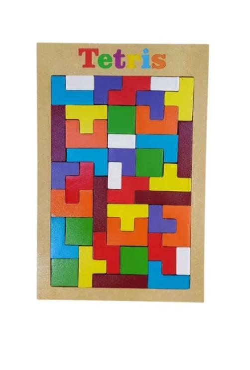 Miniatura Brinquedo Educativo Madeira Quebra Cabeça Tetris Criança