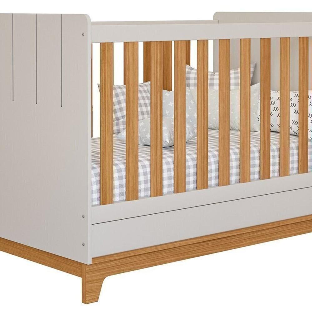 Quarto de Bebê 1 Berço 1 Cômoda 6 Gavetas 1 Guarda Roupas 4 Portas 4 Gavetas Chantilly Off White/Nature