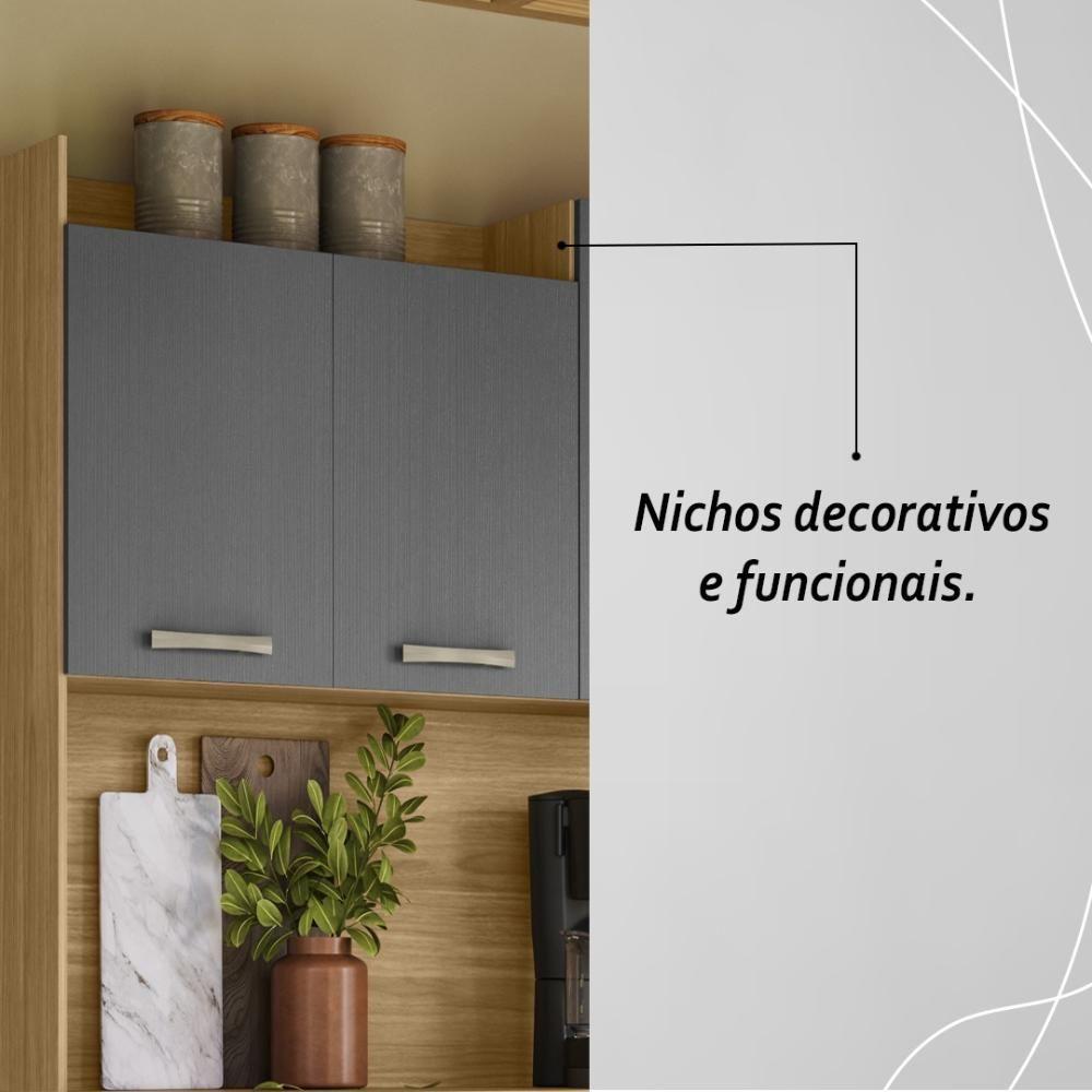 Armário De Cozinha Compacta Mdf 6 Portas 1 Gaveta Gênova Plus Freijó-gris