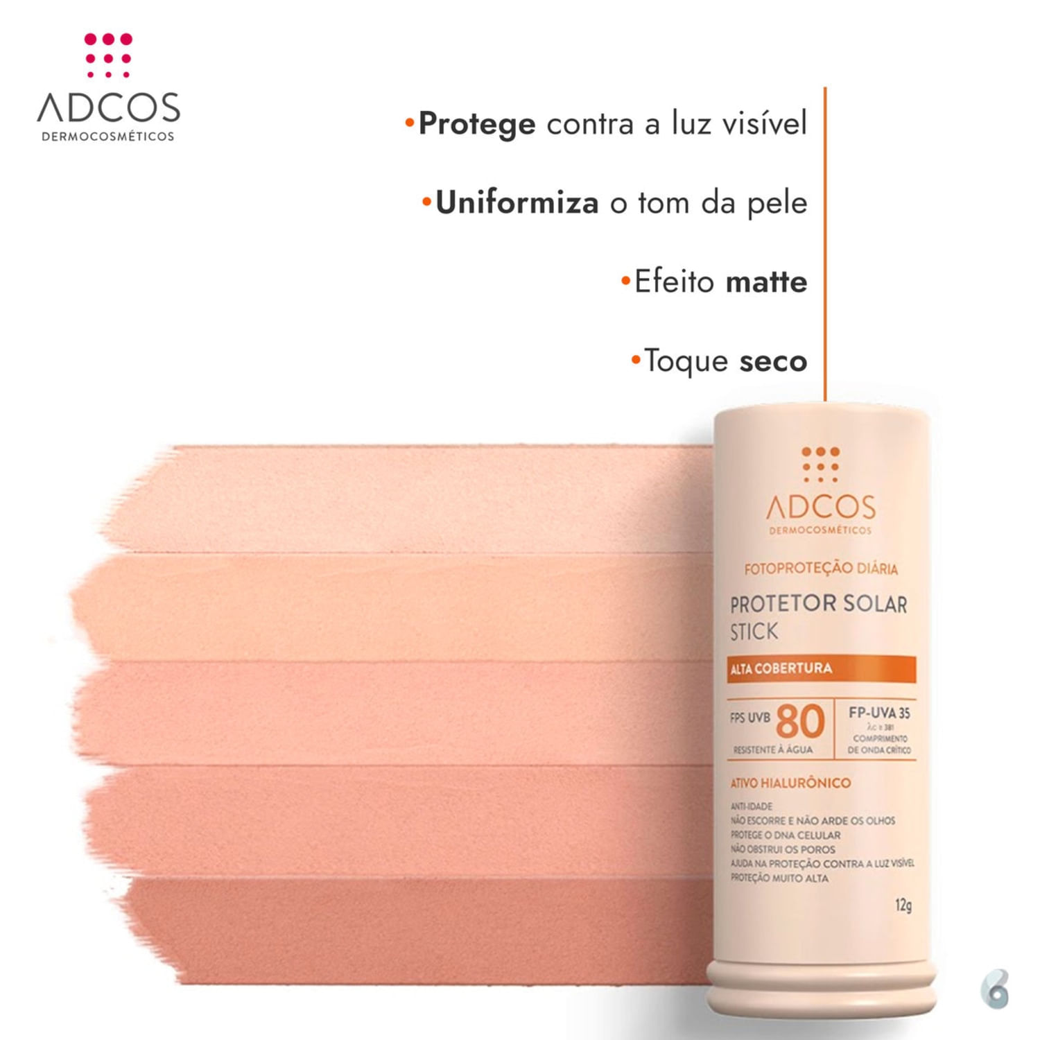 Miniatura Adcos Fotoproteção Diária FPS80 Stick Beige - Protetor Solar Facial com Cor 12g