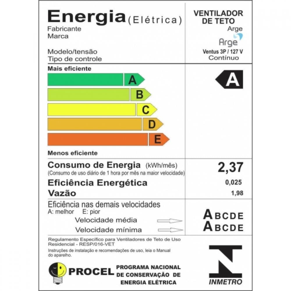Miniatura Ventilador Teto 3Pas 127V Preto Economic Ventus Arge 1423
