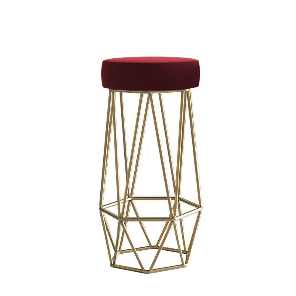 Miniatura Banqueta Com Encosto Mhara Hexágono Cozinha Bar Ferro Dourado Sintético Vermelho - Amey Decor