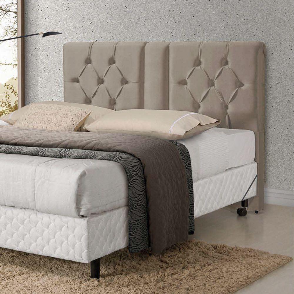 Miniatura Cabeceira Cama Box Emma Queen 160cm X 125cm Suede Bege - Cor: Bege