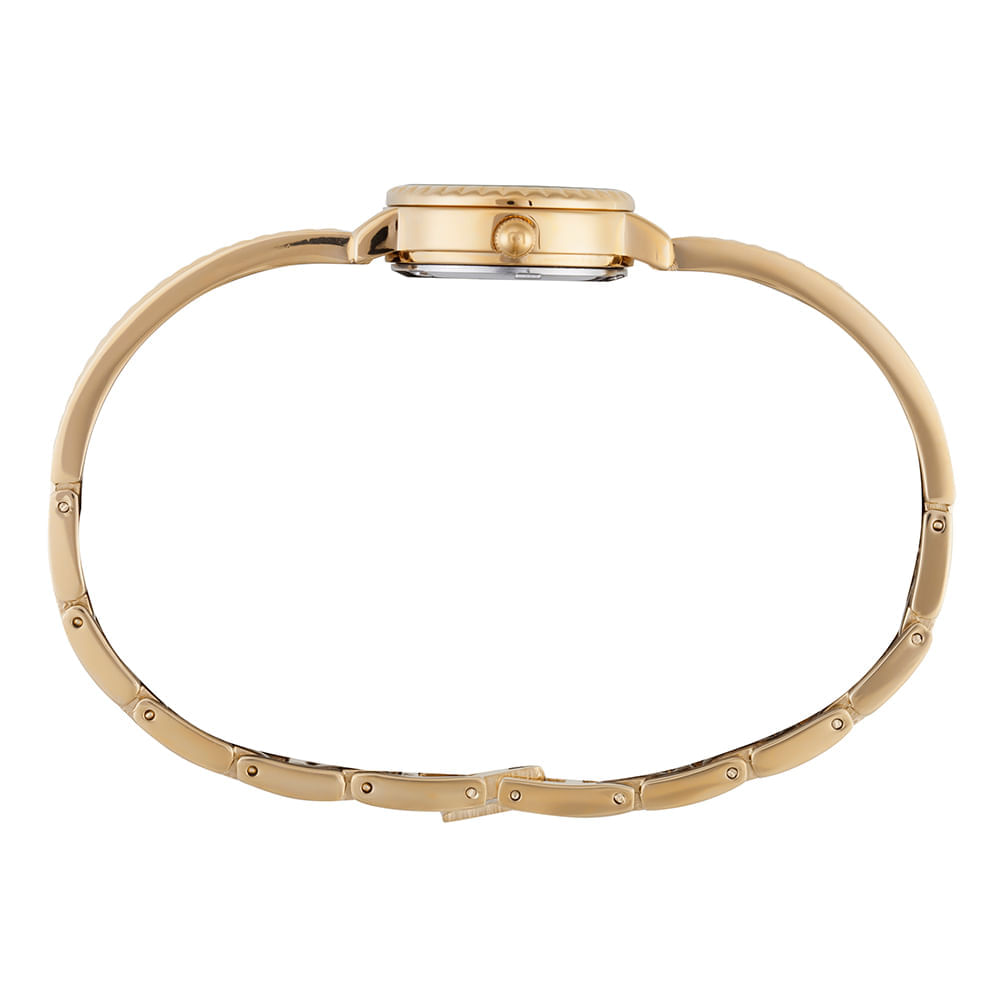 Miniatura Relógio Feminino Dourado Pequeno Bracelete com Textura Relógio Feminino Dourado Pulseira Rígida Texturizada