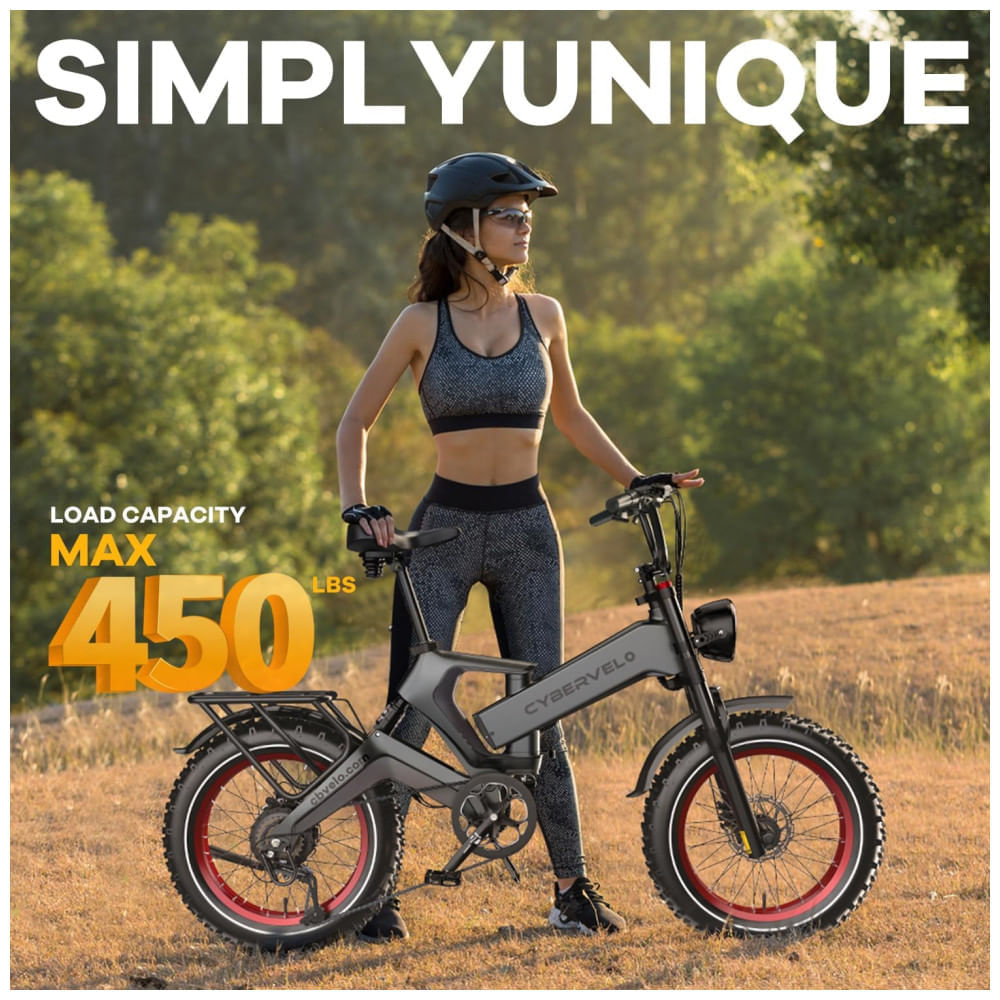 Bicicleta Elétrica Dobrável Cybervelo 1000W de Pico 2000W para Adultos, 35MPH 160KM, Bateria Removível 48V 25Ah, Pneu Gordo 20" x 4.0, E-Bike de Monta