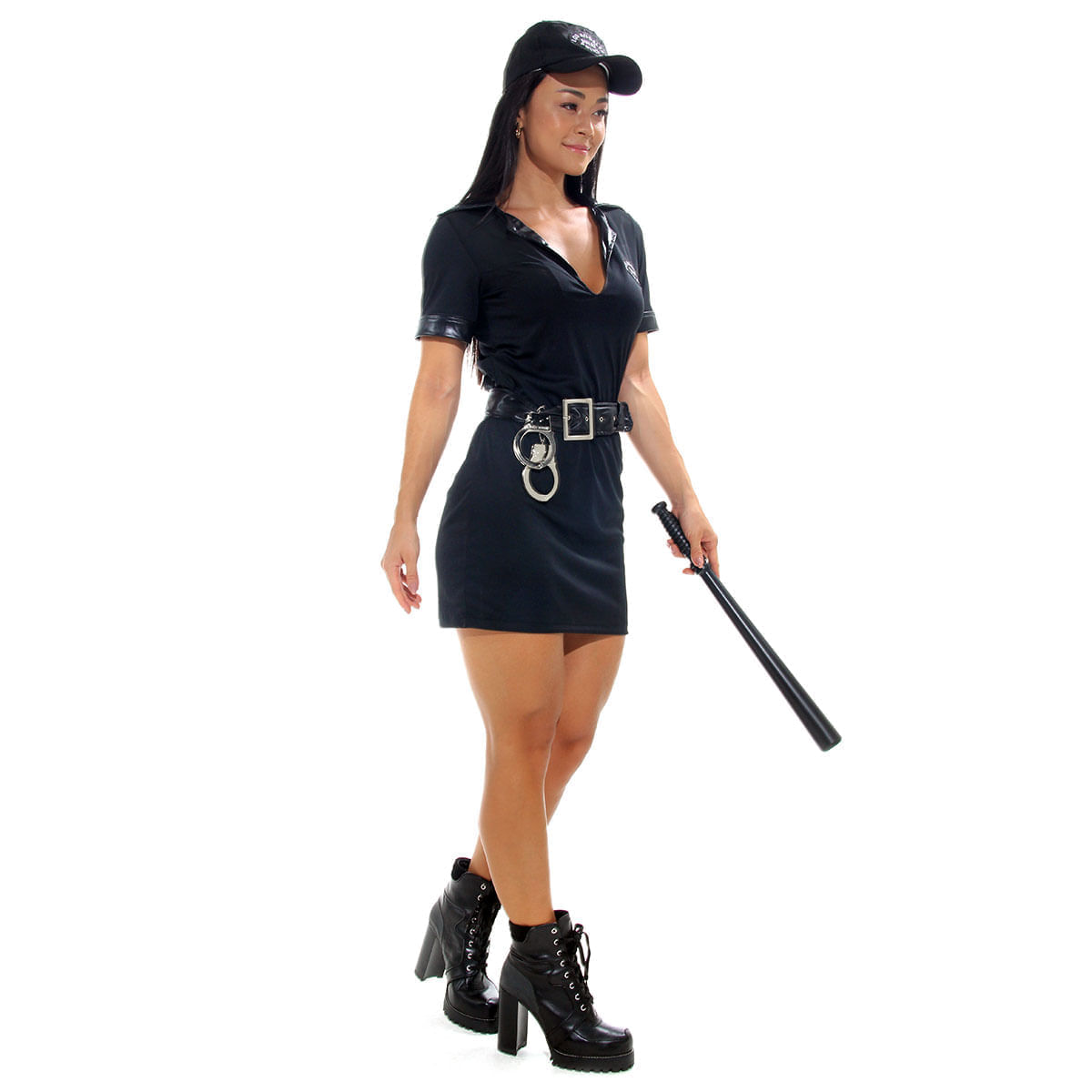 Fantasia Policial Feminino Vestido Com Acessório Abrakadabra Fantasia Policial Feminina Adulto Vestido com Boné e Cinto GG