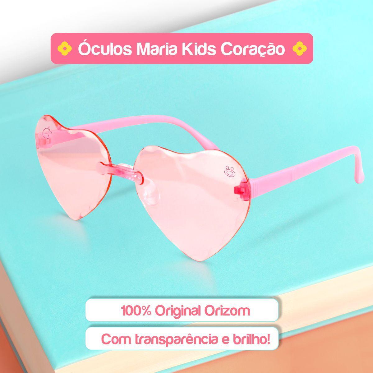 Miniatura Óculos Sol Infantil Rosa Coração Vintage Acetato + Case