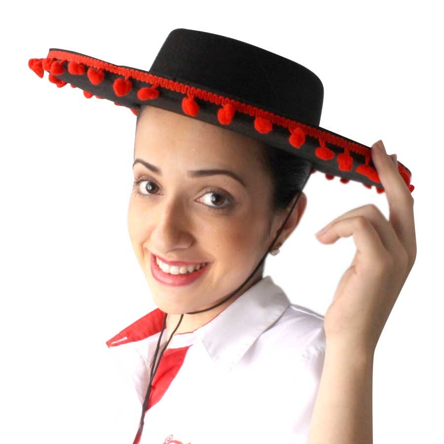Miniatura Chapéu Espanhol Preto e Vermelho Poliester