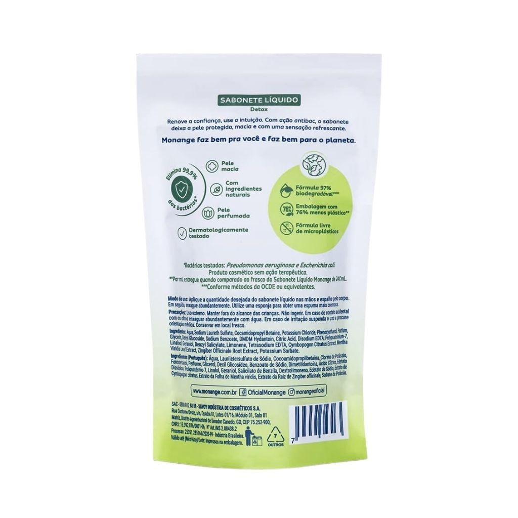 Miniatura Sabonete Liquido Monange Refil 200Ml Detox - Kit Com 3Un