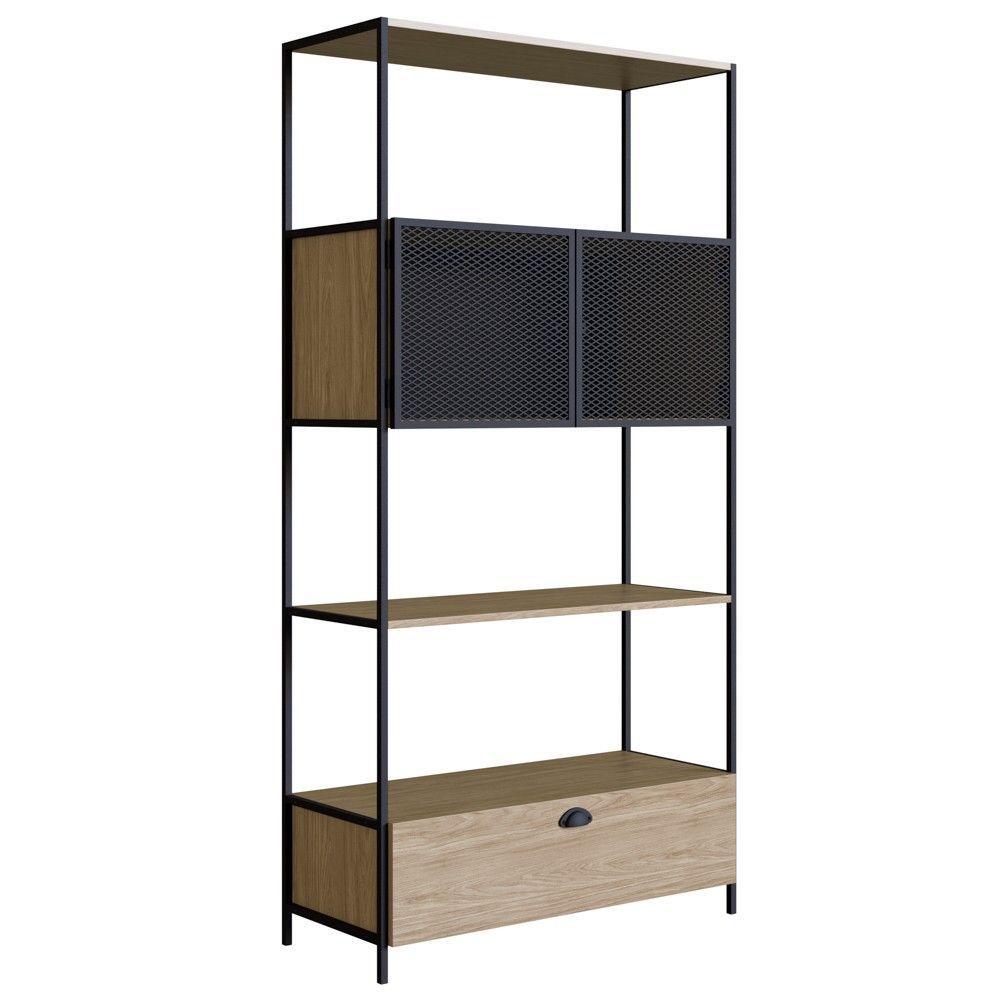 Miniatura Estante Livreiro 2 Portas 1 Gaveta Estilo Industrial York Hanover/preto