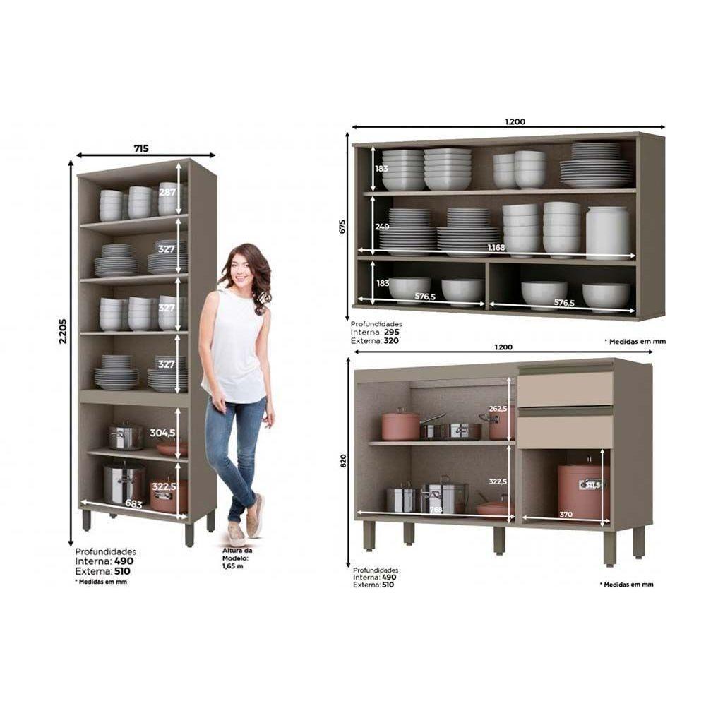 Cozinha Completa Connect 8 Peças (4 Armários + 2 Balcões + 2 Complementos) C8p10 Duna-cristal - Henn