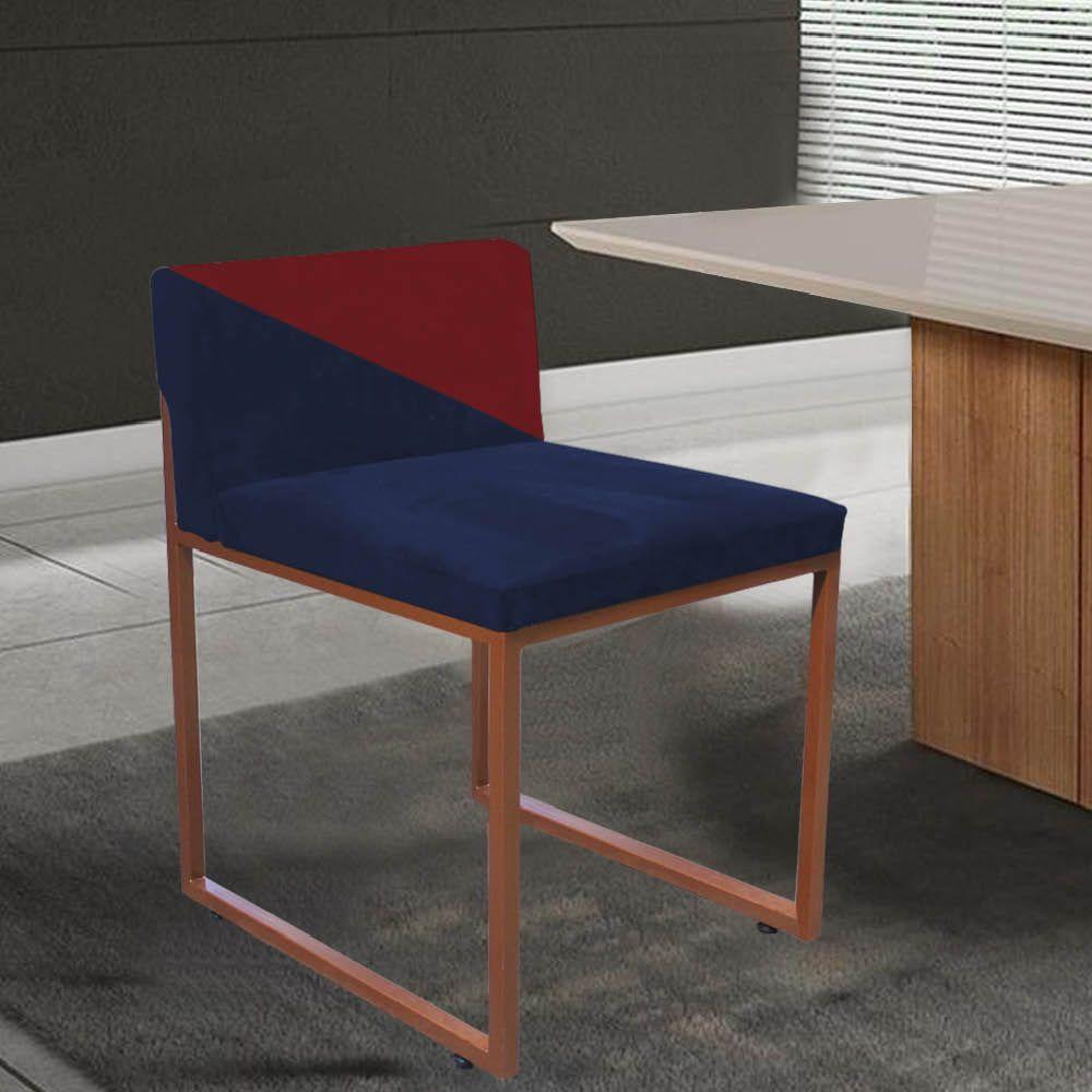 Miniatura Cadeira Office Lee Duo Sala De Jantar Industrial Ferro Bronze Suede Preto E Vermelho - Amey Decor