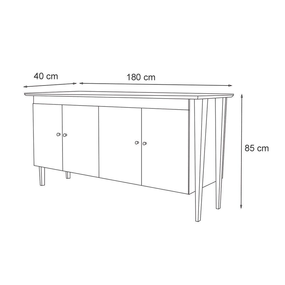 Miniatura Aparador Buffet Moretta Para Sala De Estar 1,80M 4 Portas Em Mdf 15Mm - Carvalho New/Off White