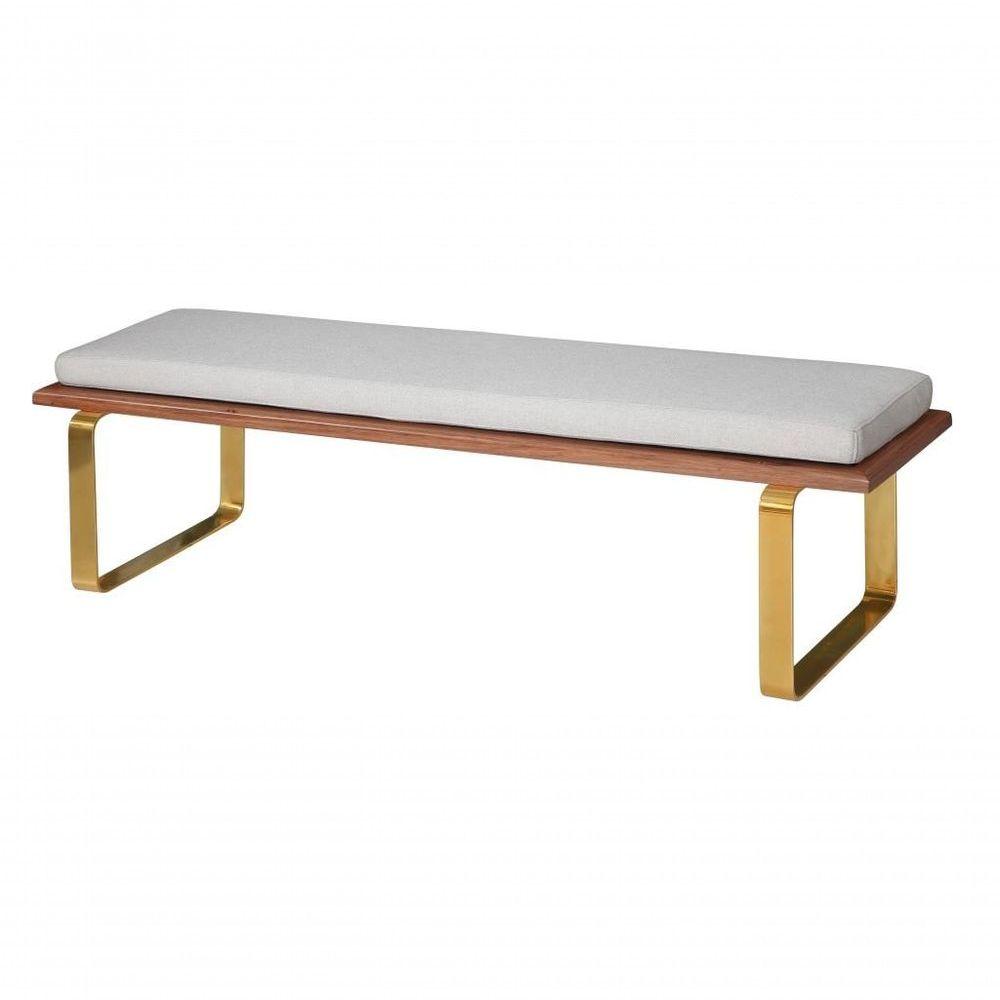 Miniatura Banco Estofado Tecido Cinza 1,50x0,40x043mt Madeira Pés Dourado Bavaria
