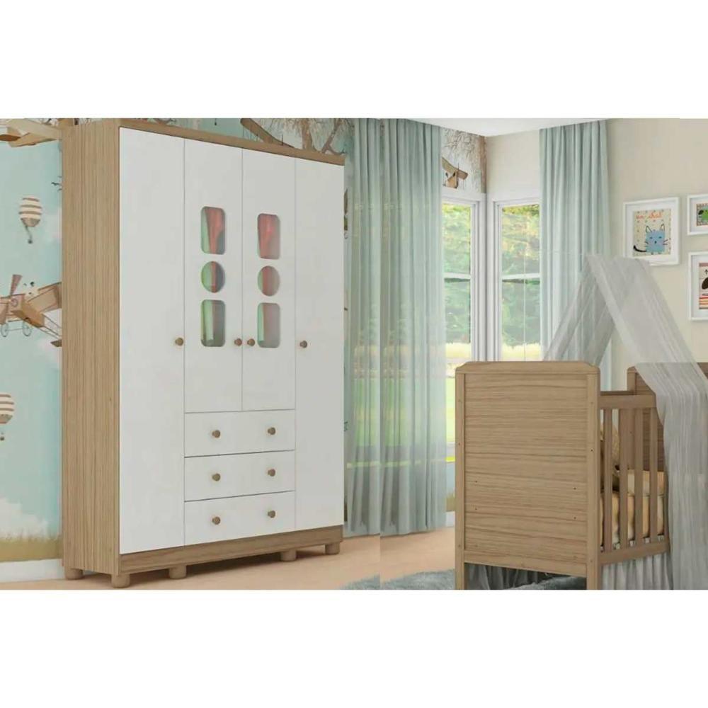 Guarda Roupa Bebê Tedy C- 4 Portas E 3 Gavetas Branco - Peroba