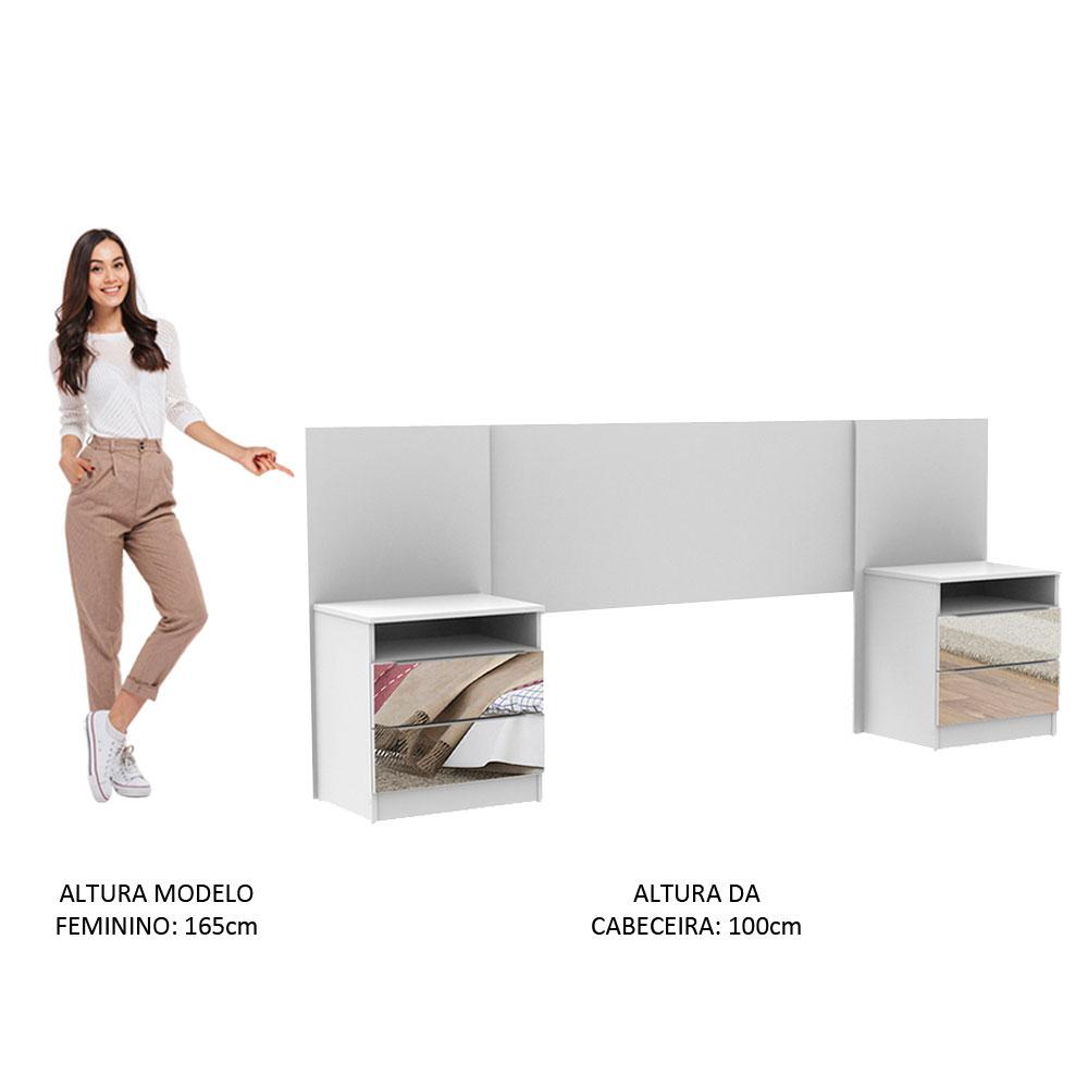 Miniatura Cabeceira Extensível Madesa com 2 Mesas Laterais com Espelho - Branco Branco