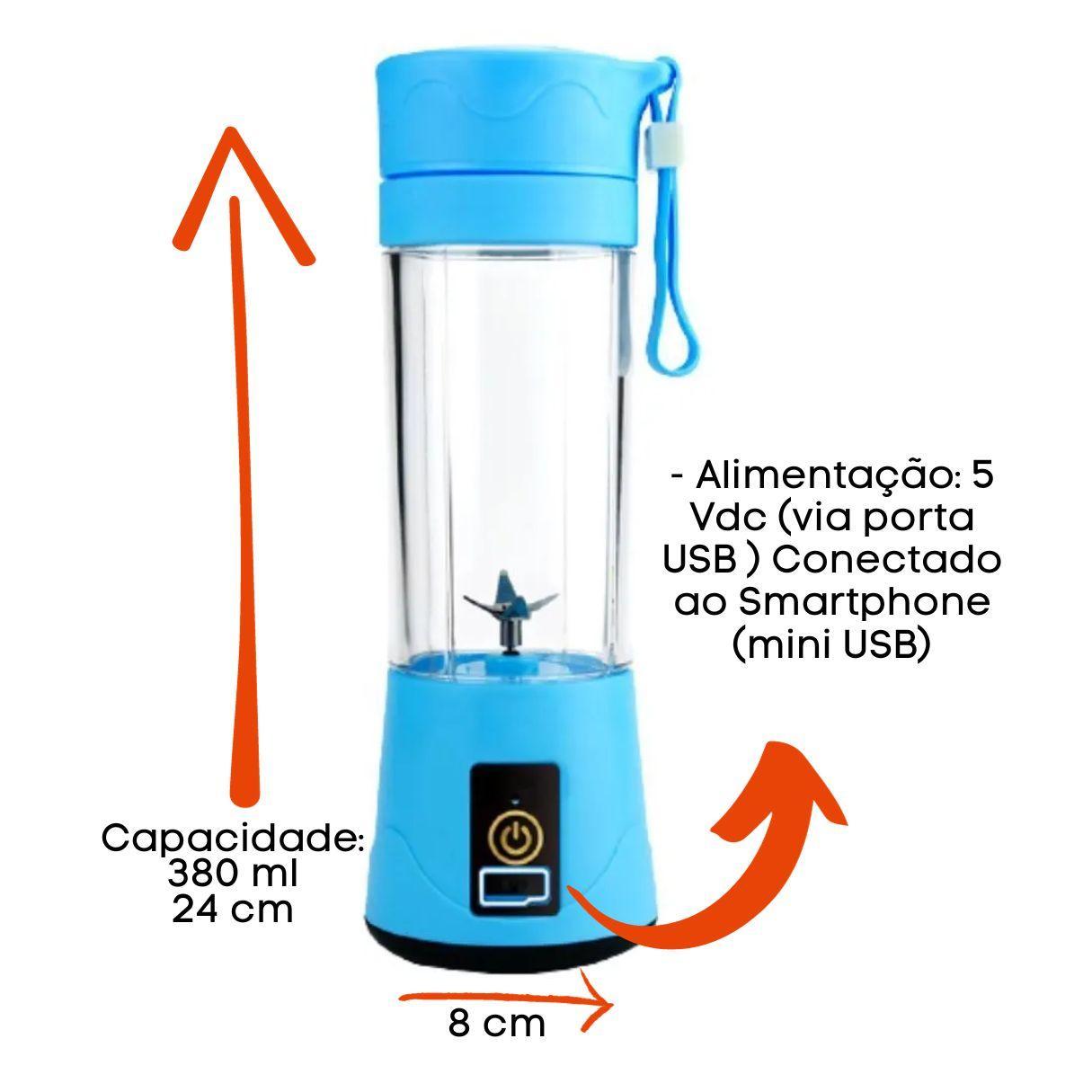 Miniatura Mini Liquidificador Portátil USB 6 Lâminas 380ml