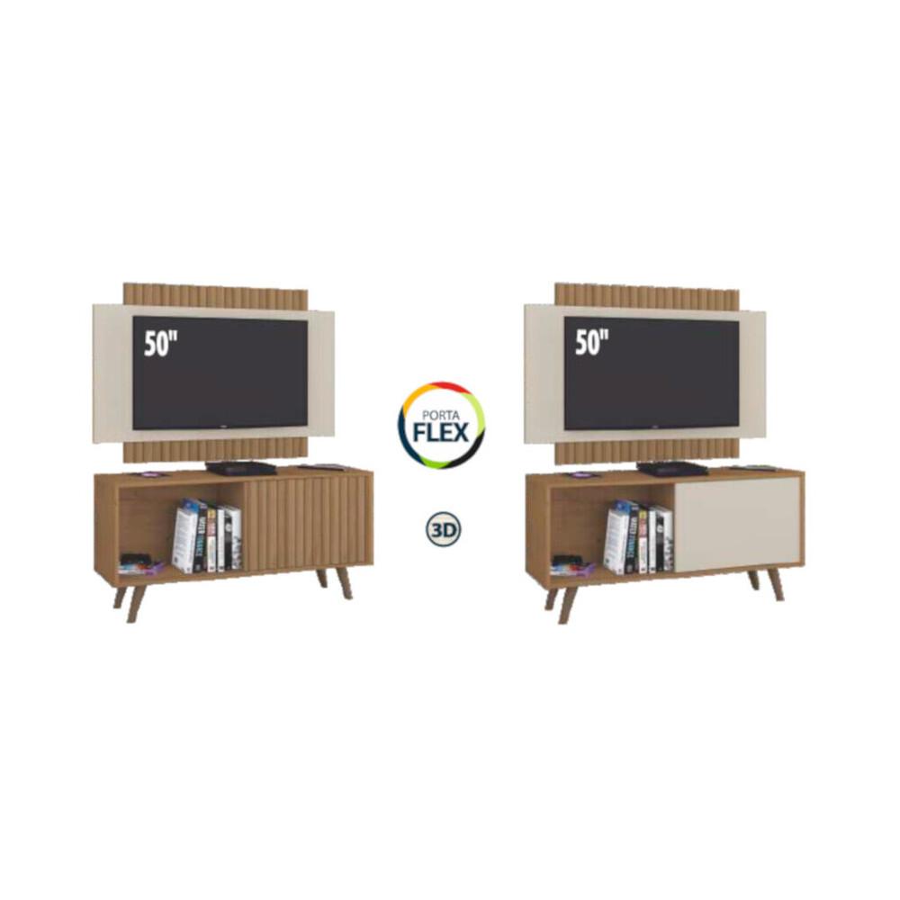 Miniatura Rack com Painel TV até 50" com Pés Retrô Multimóveis CR45219 Canelato Rústico/Natura Off W.