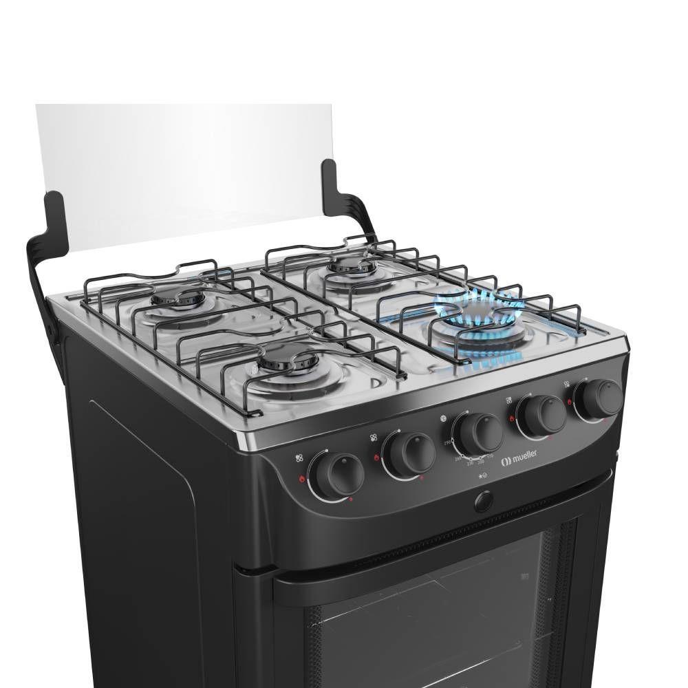 Miniatura Fogao Mueller 4 Bocas Preto Mesa de Inox com Acendimento Automático Bivolt (MFI4BB)