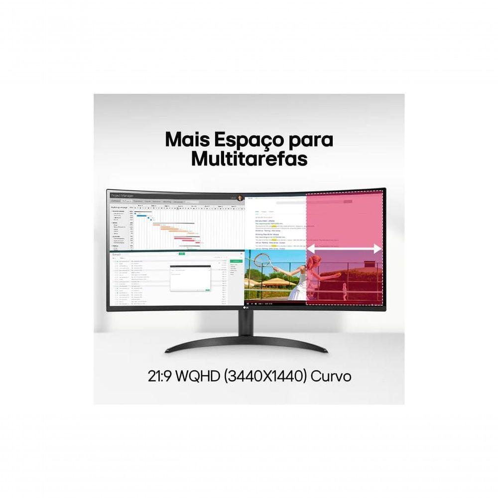 Monitor LG UltraWide Curvo Tela VA de 34” WQHD 3440 x 1440 21:9 sRGB 99% HDR10 PBP 100Hz AMD FreeSync 34WR50QC-B