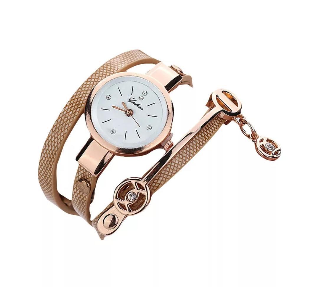 Miniatura Relógio Luxo Feminino Pulseira Couro Dourado