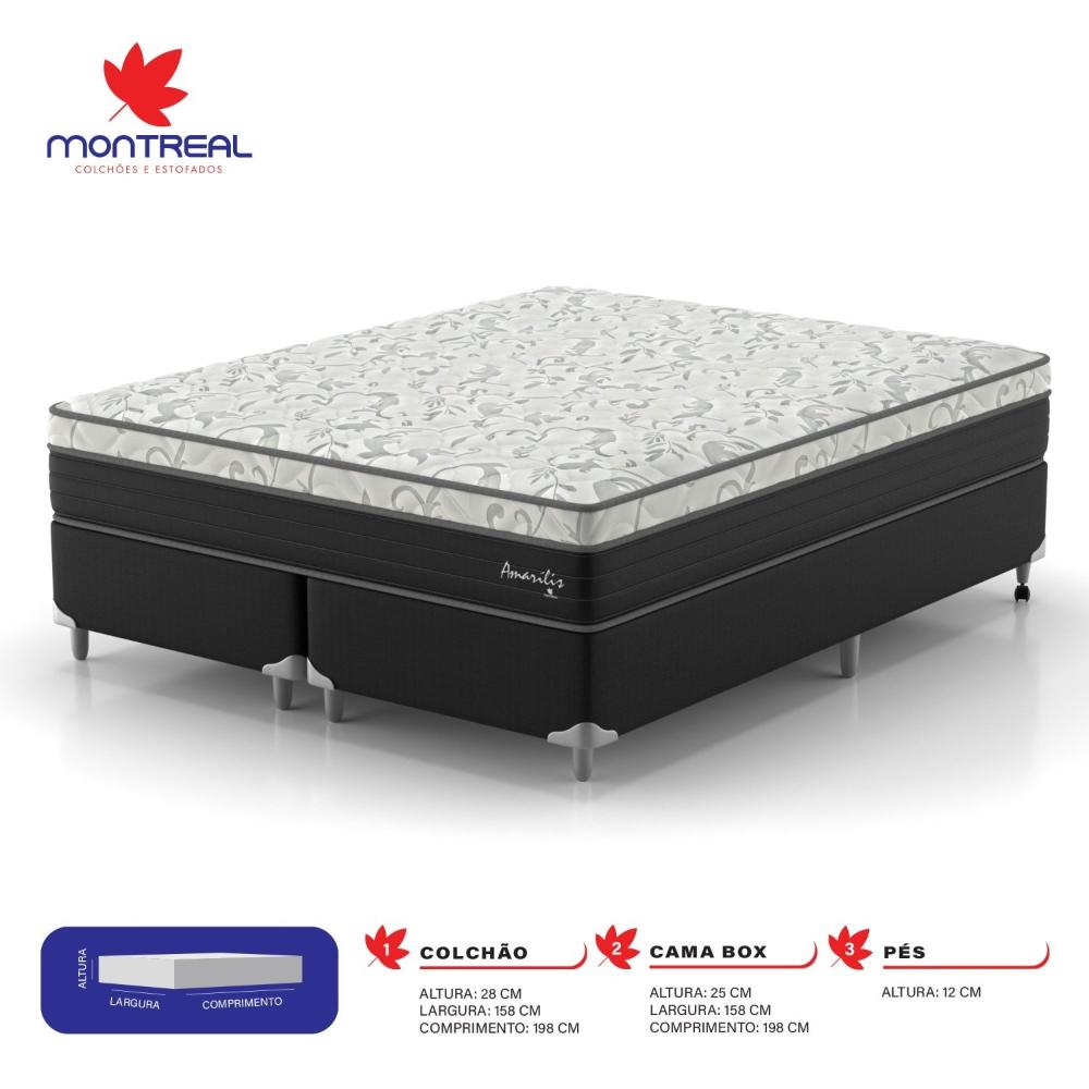 Miniatura Cama Box Queen D33 1,58x1,98x53cm Amarílis Montreal Branco/Preto