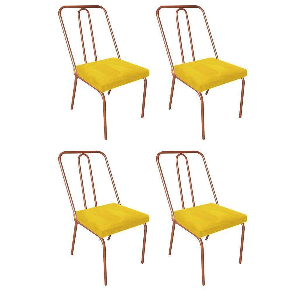 Miniatura Kit 04 Cadeira De Jantar Drika Ferro Bronze Sintético Amarelo