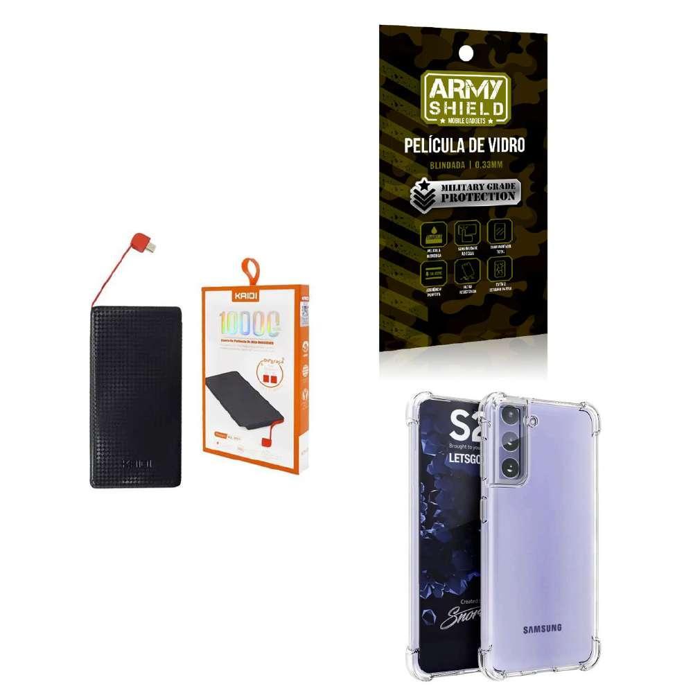 Miniatura Power Bank 10.000Mah + Capinha Samsung S21Plus + Película 3D