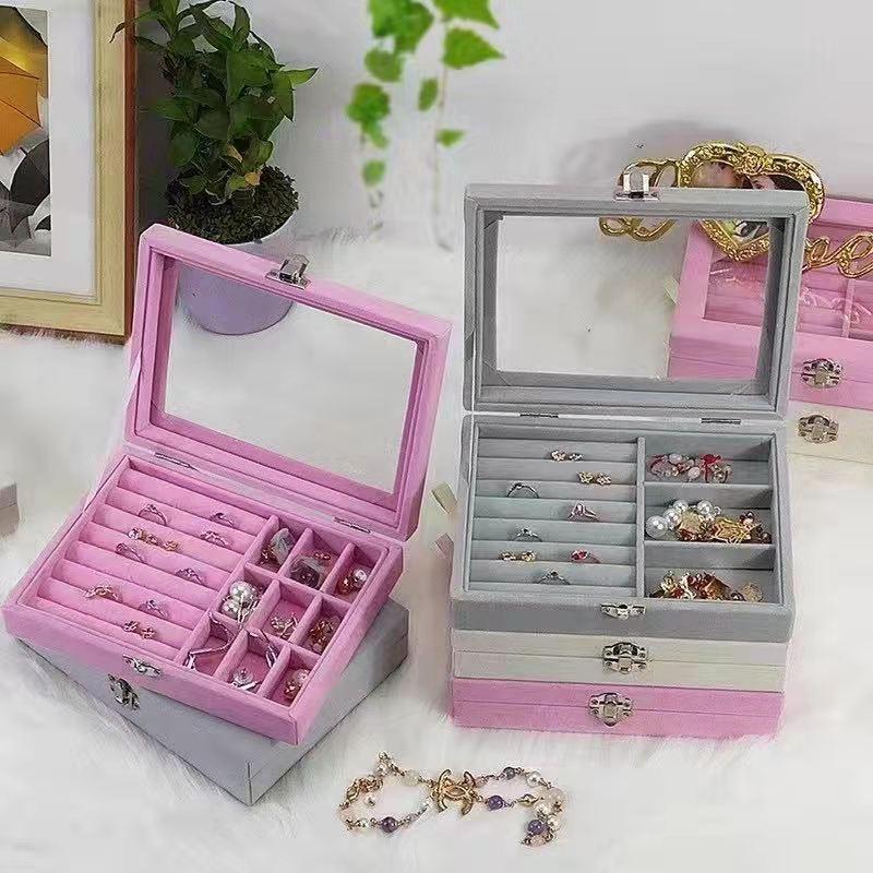 Miniatura Porta Joias Com Divisórias Organizador Tampa Luxo Cinza