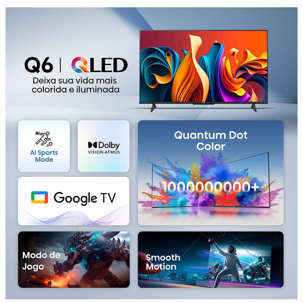 Smart TV Hisense QLED 4K UHD 50" 50Q6N Polegadas com Wi-Fi - 50A51HUA Bivolt