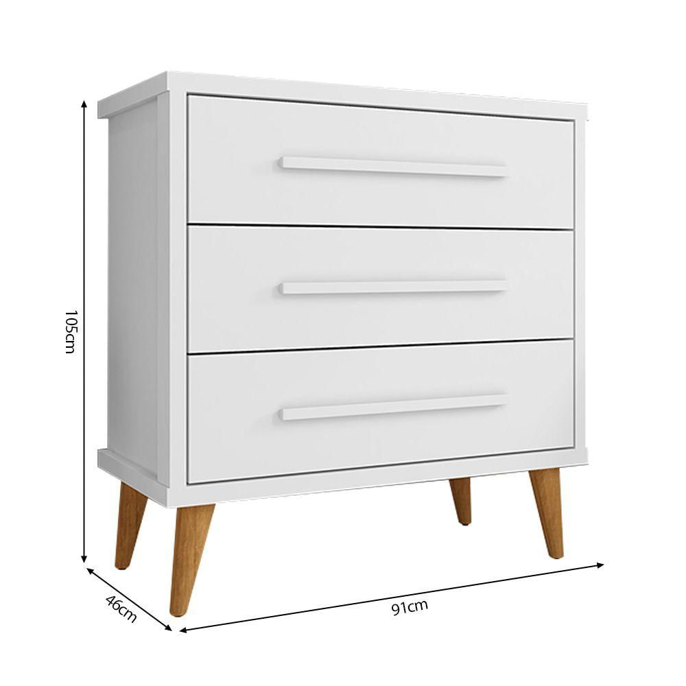 Miniatura Cômoda Retrô Para Quarto 3 Gavetas Belvedere - Branco - Cor: Branco