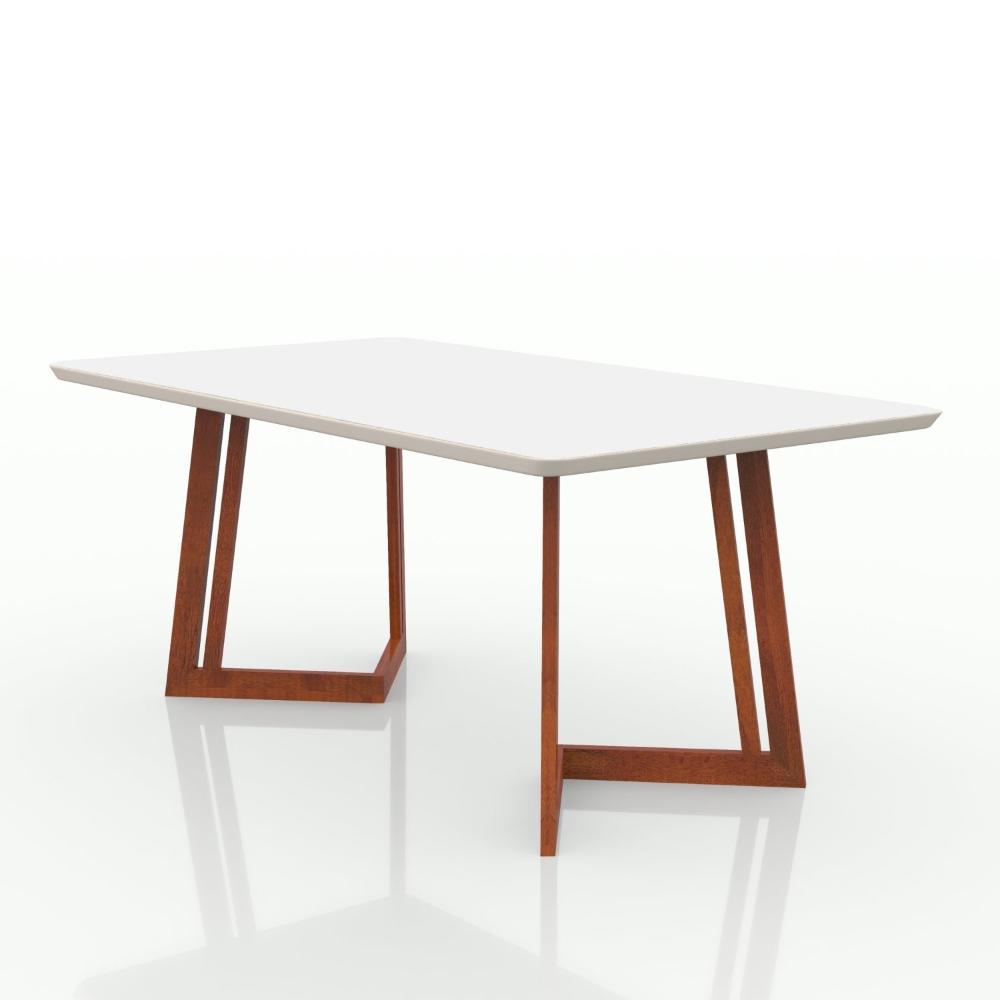 Conjunto Sala de Jantar 6 Lugares Madeira Eucalipto Ametista Móveis Meneghetti Caramelo/Bege Claro