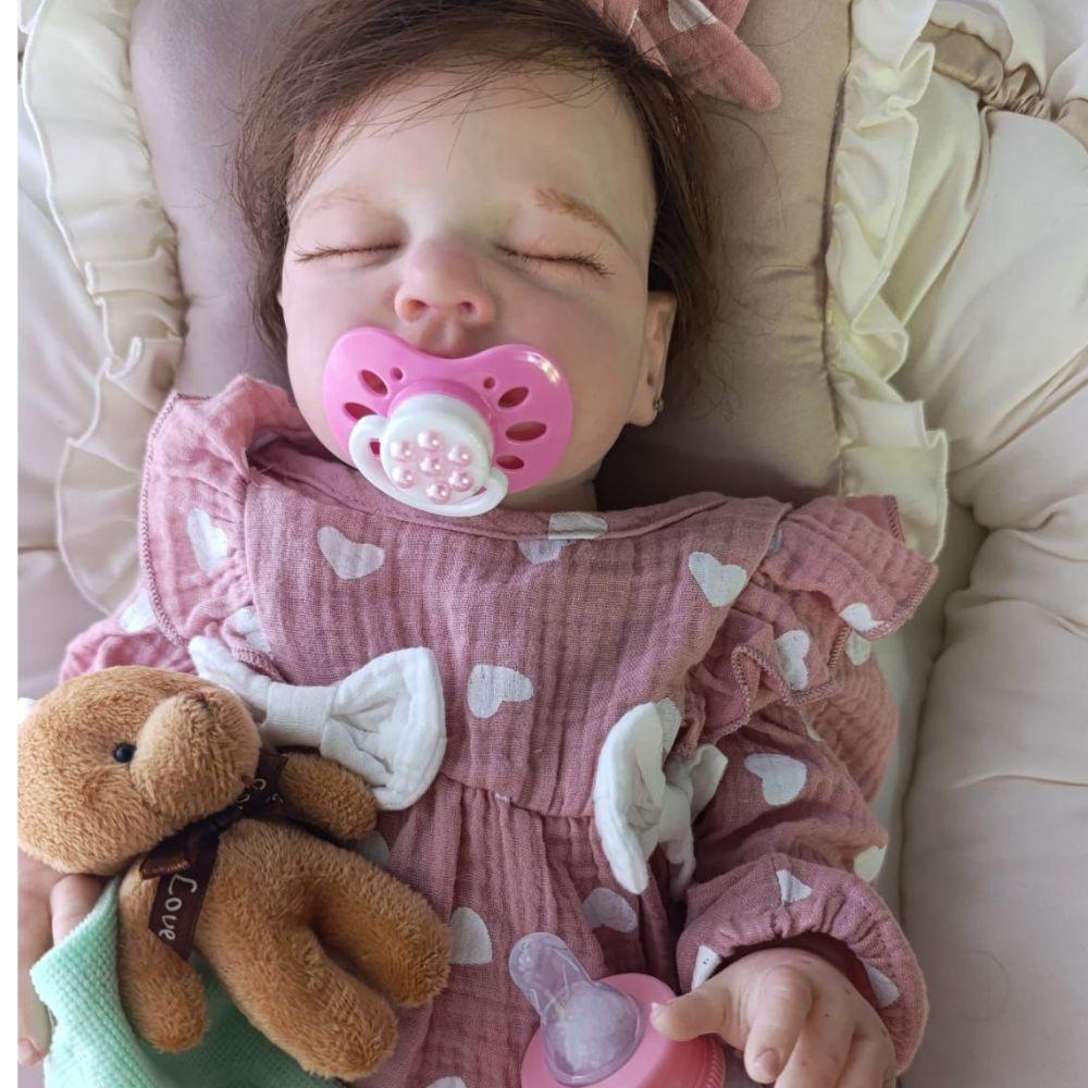 Miniatura Bebê Reborn Menina Artesanal Olhos Fechados Toda De Silicone De Vínil Macia