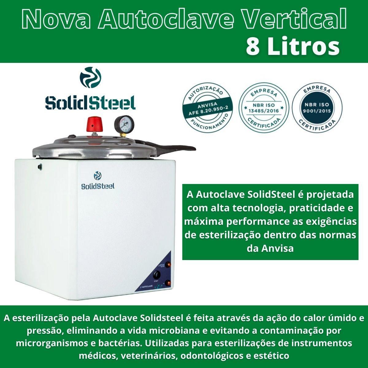 Miniatura Autoclave 8L Anvisa Instrumento Cirúrgico Solid Steel - 110V