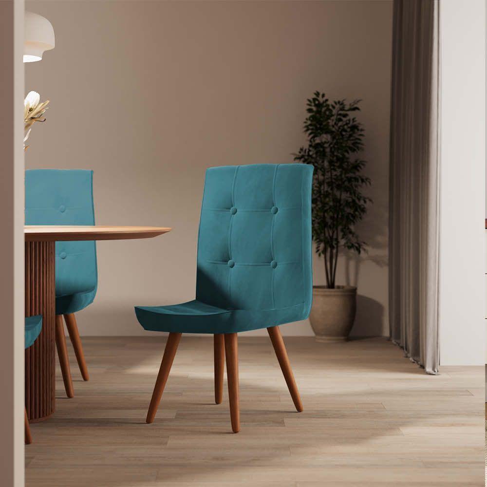 Miniatura Kit 04 Cadeira De Jantar Base Pé Palito Caramelo Suede Azul Turquesa - Amey Decor