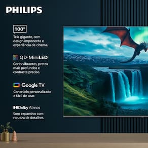 Miniatura Smart TV QD-MiniLED 100" Ultra HD 4K Philips 100MLED800 com Google TV, Wi-Fi, Entradas HDMI e USB