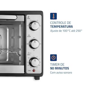 Miniatura Forno Elétrico Mondial Grand Family II FR-52 com Multifunções, Controle de Temperatura e Timer de 90 Minutos Preto/Inox 1800W - 52 Litros 110V