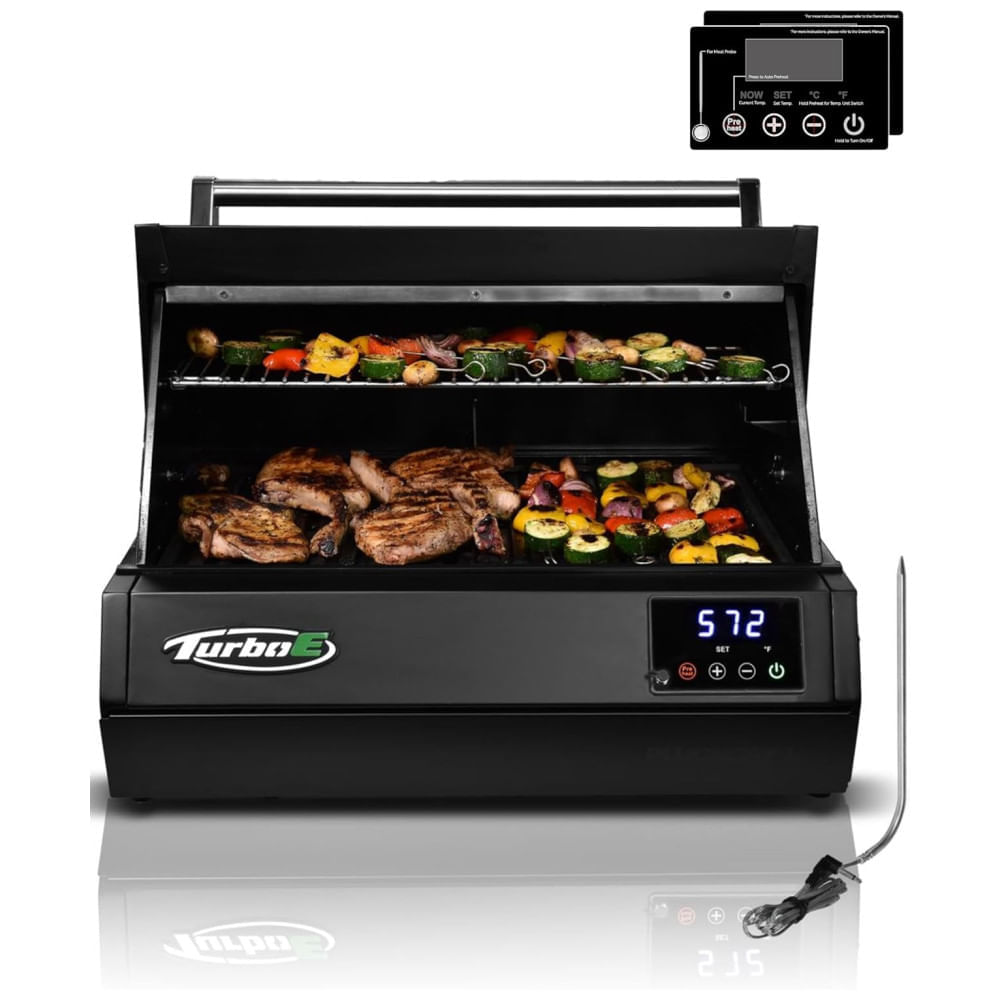 Miniatura Churrasqueira Elétrica Turbo E Outdoor 1700W com Grill Infravermelho de 61cm e Protetor de Tela, Ideal para Churrascos ao Ar Livre,Plugngrill