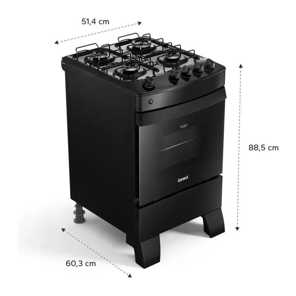 Fogão 4 Bocas Preto Consul com Mesa Esmaltada CFO4ZAE Bivolt Bivolt