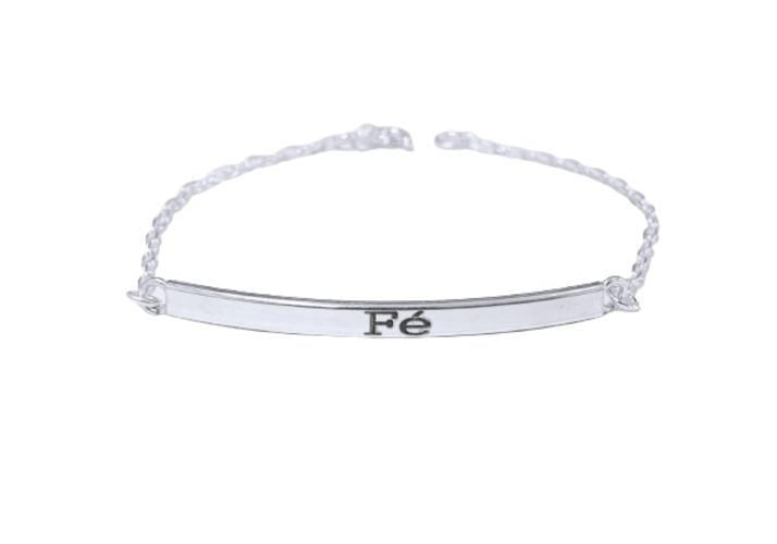 Miniatura Pulseira De Prata Elo Cartier Chapa Com 4Cm Escrito Fé