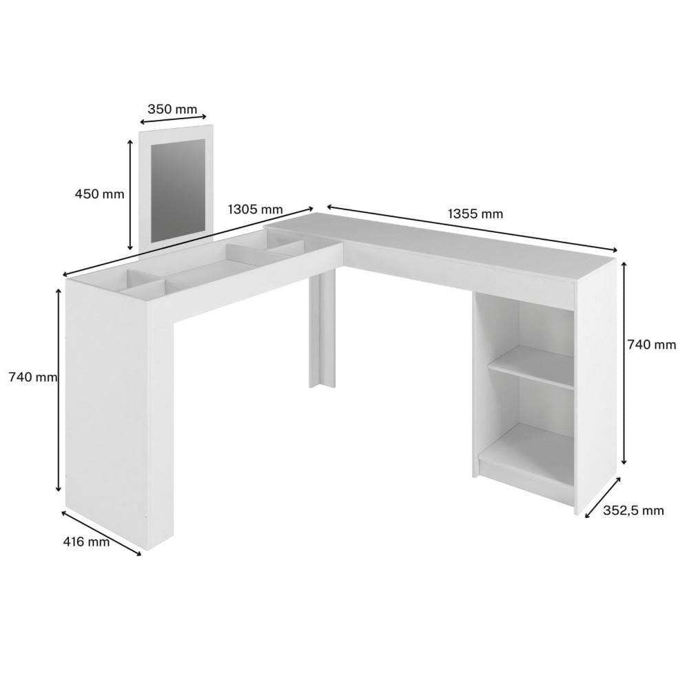 Miniatura Penteadeira Escrivaninha Organizadora de Canto Star Branco