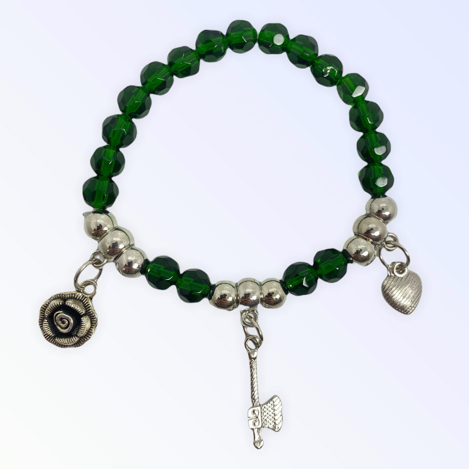 Miniatura Pulseira Caboclo Verde Com Pingentes Cristal E Silicone